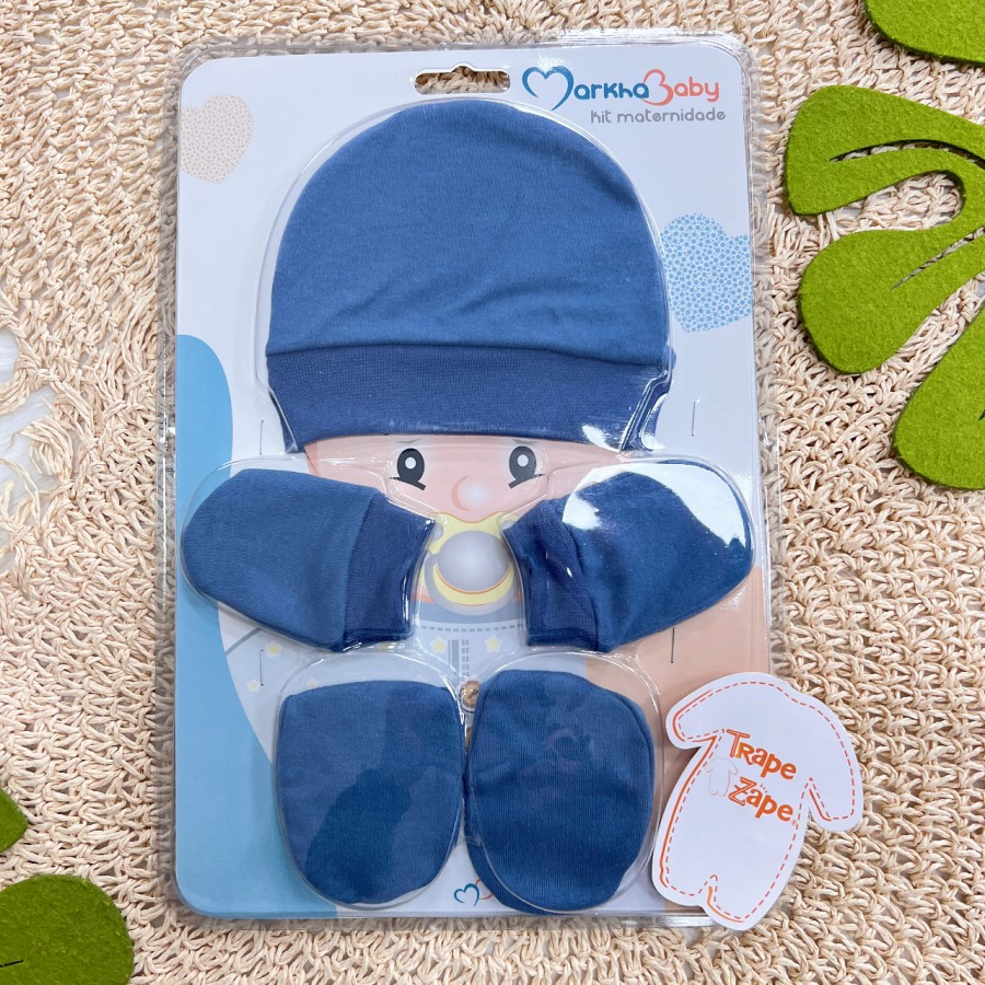 Kit Touca/Luva/Sapatinho - AZUL JEANS